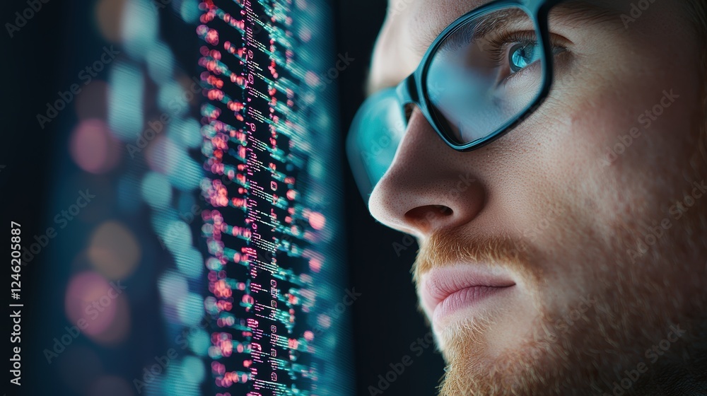 Poster a scientist analyzes a dna sequence displayed on a computer screen, representing the increasing role