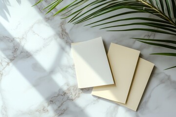 Blank Cards on Marble with Palm Leaf