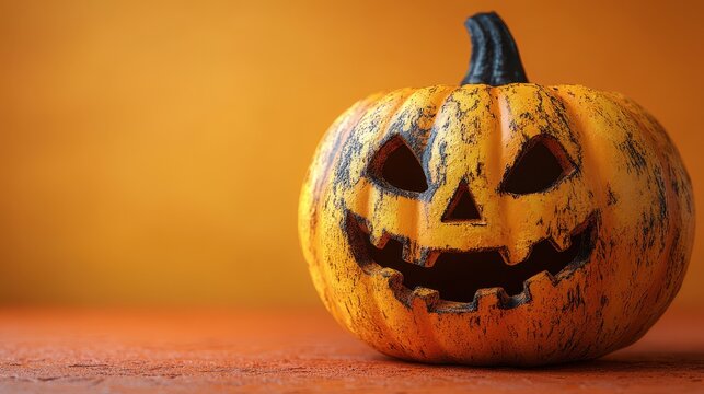 halloween pumpkin on orange background halloween holiday concept copy space