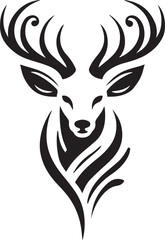 Majestic Deer with Intricate Antlers – Bold Black and White Tribal-Style Vector

