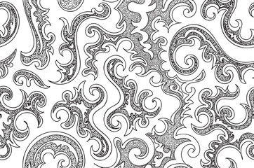 Decorative abstract vector seamless pattern with handwritten ornamental shapes