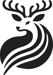 Majestic Deer with Intricate Antlers – Bold Black and White Tribal-Style Vector

