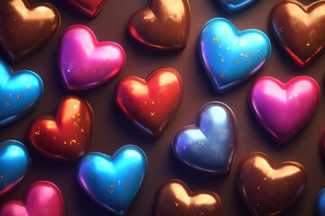 Fototapeta premium Colorful heart-shaped chocolates arranged in a vibrant pattern.