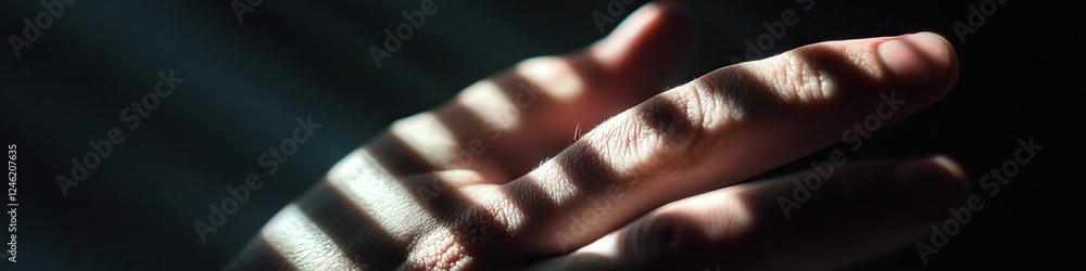 Poster close-up photograph of hand with linear light patterns