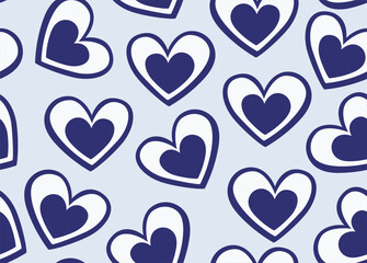 Valentine decorative handwritten vector seamless backgrund with white and blue hearts