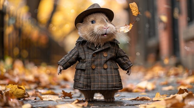 un renard bien habill&Atilde;&copy; fait un signe de pousse en l'air - anthropomorphe HD 8K wallpaper Photographic Image