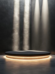 Minimalist stage with dramatic lighting effects.