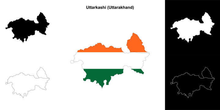 Uttarkashi district (Uttarakhand) blank outline map set