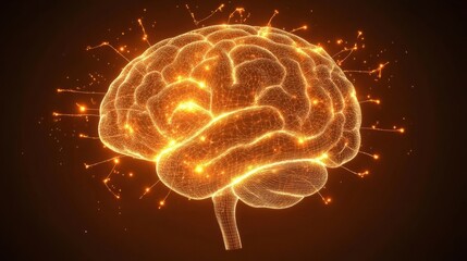 Scientific illustration of neural pathways showcasing glowing neurons and electric signals in the brain and nervous system. Generative AI