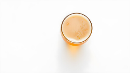Glass of light beer isolated on white, top view, space for text. Generative AI