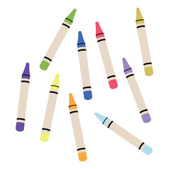 Pastel pencils, crayons - top view. Wax paints for painting. Isolated vector illustration.