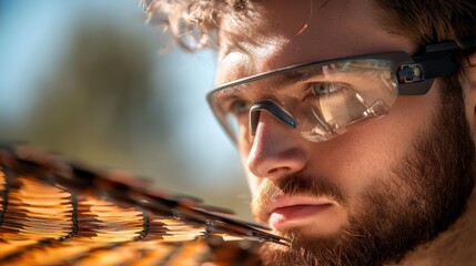 A team of scientists studying data collected by a robotic eagle with solar powered wings, showcasing its use in environmental monitoring and climate research.