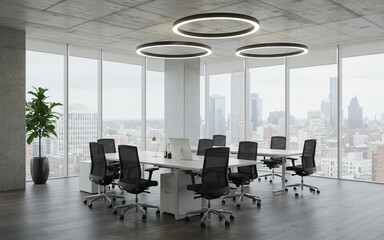 Modern Open Space Office with Large Windows and City View

