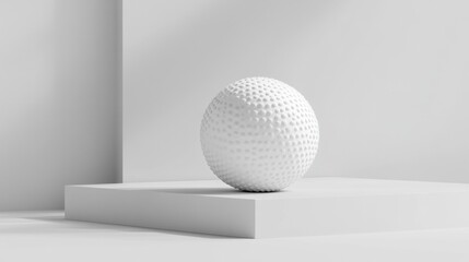 Minimalistic white textured sphere on display.