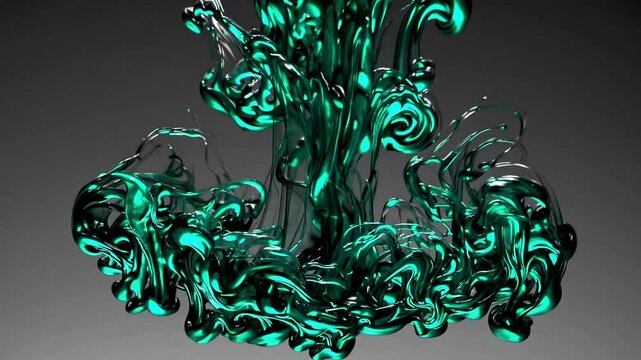 Visual of emerald green ink swirling through water, creating fluid, organic patterns with dramatic high contrast. Ideal for artistic visuals, backgrounds, VFX, or symbolic storytelling.