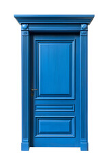 Classic molded framed entry wooden blue door, isolated on white background