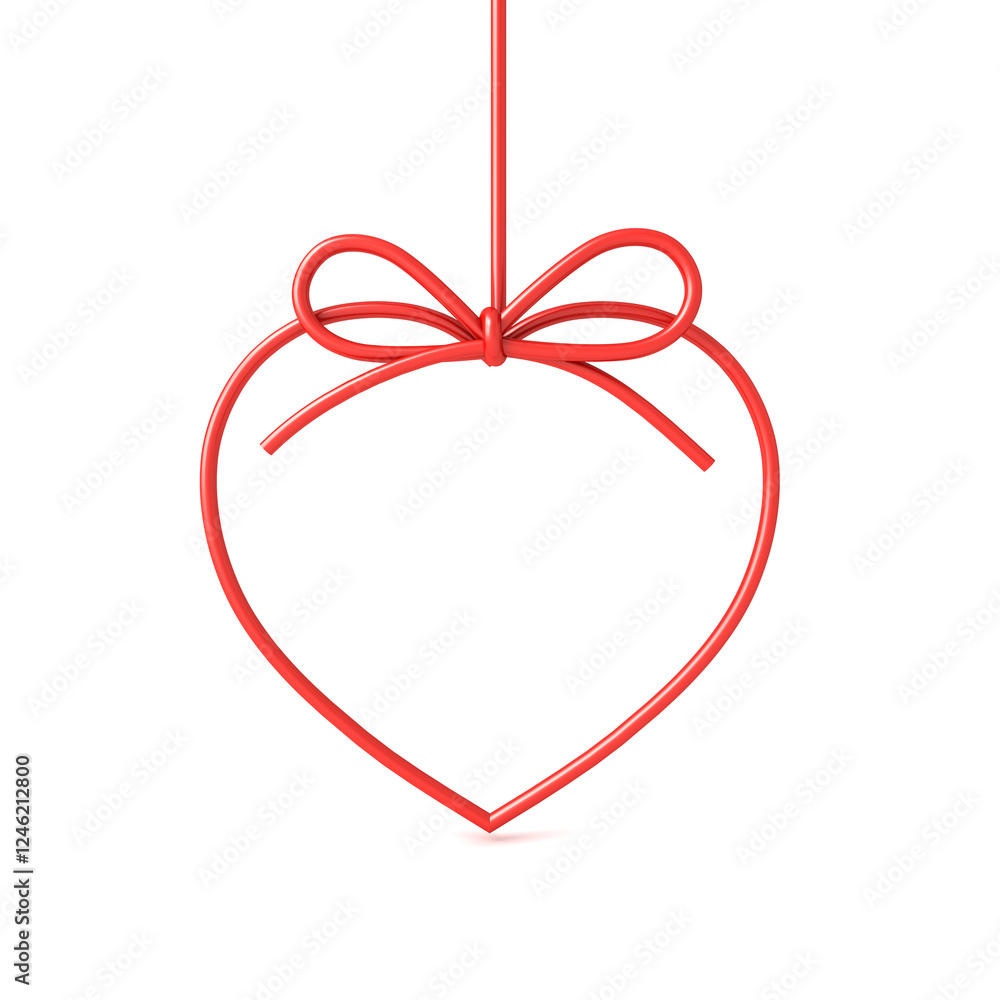 Poster Hanging red gift heart shape frame or love heart present frame border loop isolated on white background with shadow minimal creative idea concepts 3D rendering