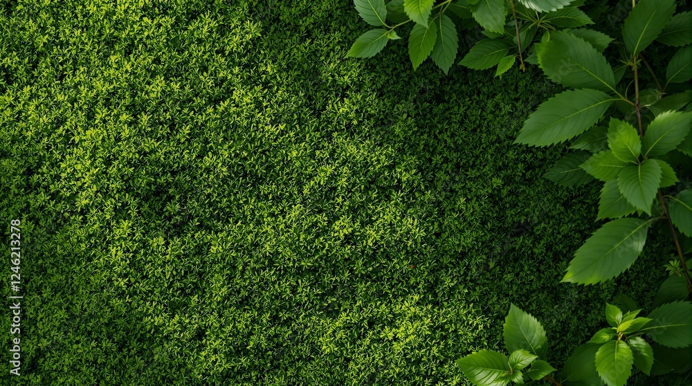 Poster a close-up view of a lush green wall adorned with vibrant green leaves. the leaves are of varying si