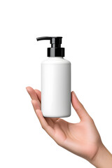 Cosmetic serum pump white bottle, dispenser container mock up. Foundation cream jar, airless pump dispenser design isolated on white background