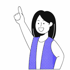 Smiling Woman Pointing Up – Minimalistic Flat Illustration