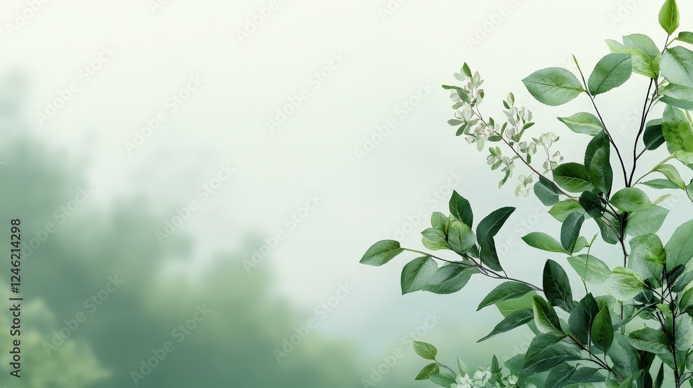 Poster abstract gradients of greens and florals displaying nature’s serenity and tranquility in soft backgr