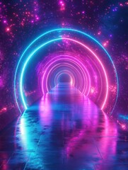 Fototapeta premium Abstract tunnel background, digital innovation, convergence and immersion, neon colors, high-tech theme, futuristic vibes, 3D design, tech aesthetics
