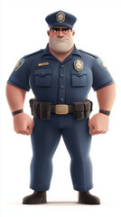 Fototapeta premium Cartoon police officer standing confidently against a white background