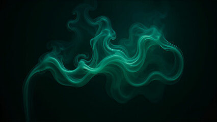Luminous Teal Smoke Patterns Against Deep Black Background