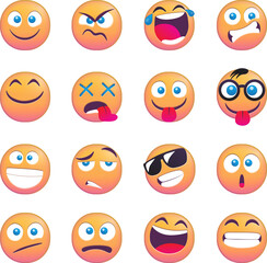 Obraz premium A collection of various expressive emoji faces showcasing different emotions.
