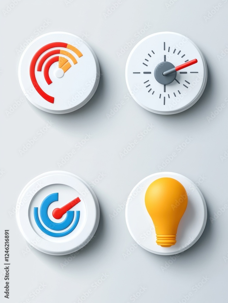 Poster clean, modern comparison chart with four realistic marketing strategy icons, each representing a dif