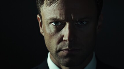Obraz premium Intense Portrait of a Man in Formal Attire Against Dark Background