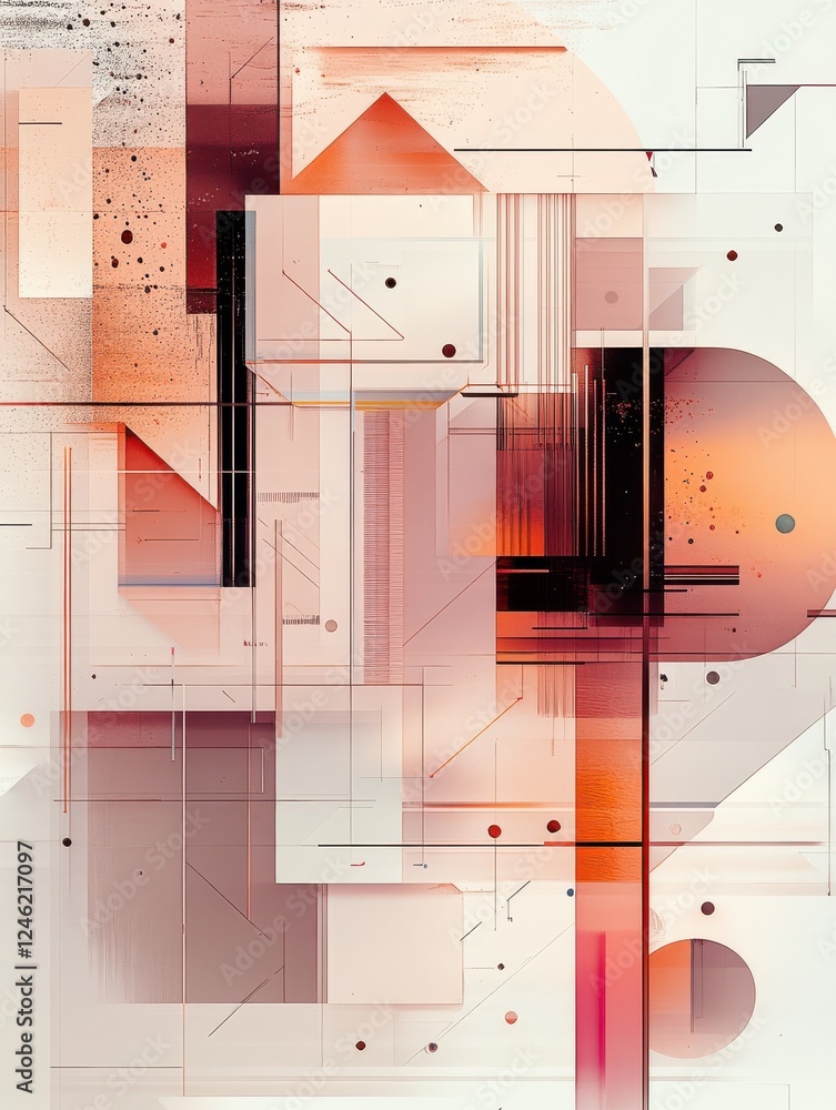 Aufkleber muted background with geometric tech shapes and subtle digital textures