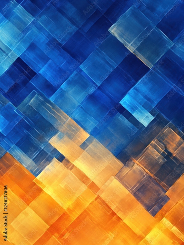 Poster abstract blue and orange background with squares - generative ai