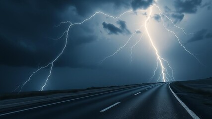 Euro banknotes scattered on a road under a dramatic thunderstorm and lightning background, symbolizing the global economic crisis in Europe, background, economic crisis, global