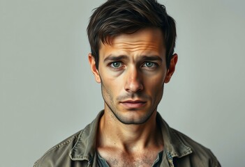 Fototapeta premium Portraits of poor male individuals with worn-out expressions