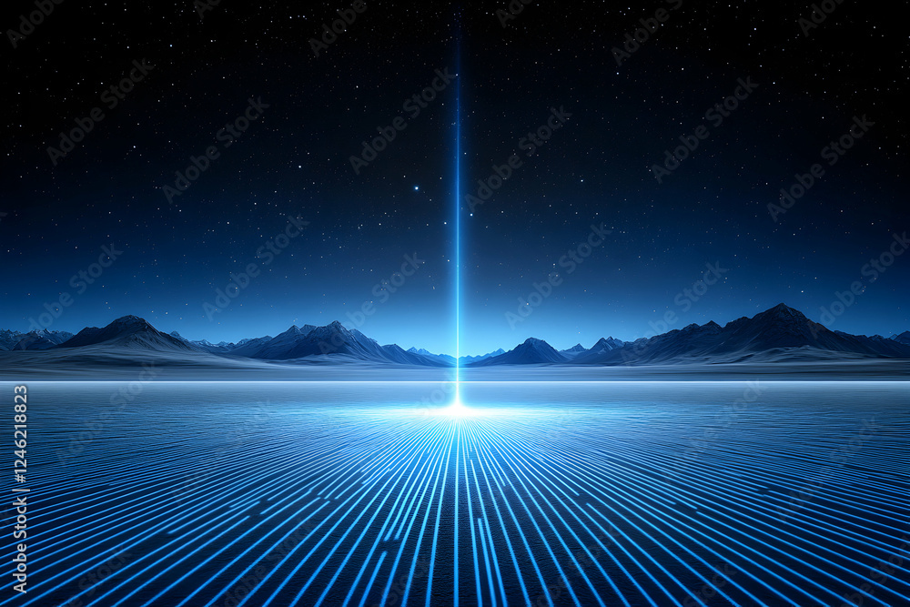 Aufkleber stunning night landscape with a futuristic beam of light converging on a flat plain, creating an abs