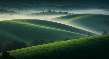 Obraz premium Rolling Hills with Morning Mist