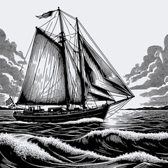art, illustration, vector, image, wallpaper, logo, icon, art image sailing, sailing vector black and white