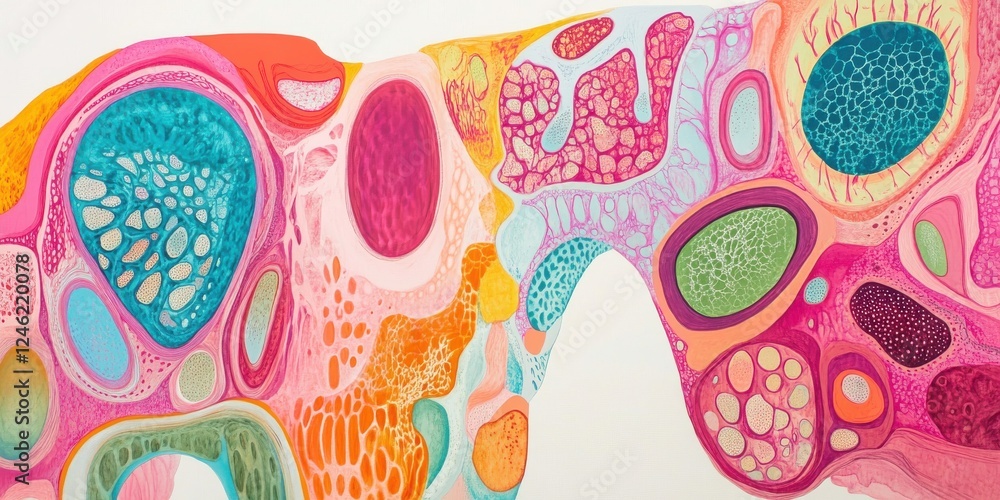 Poster abstract cellular pattern with vibrant shapes and textures in artistic design