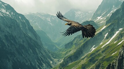 Fototapeta premium Majestic Eagle Soaring Over Breathtaking Alpine Landscape