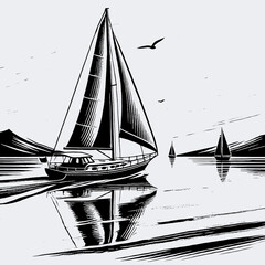 art, illustration, vector, image, wallpaper, logo, icon, art image sailing, sailing vector black and white