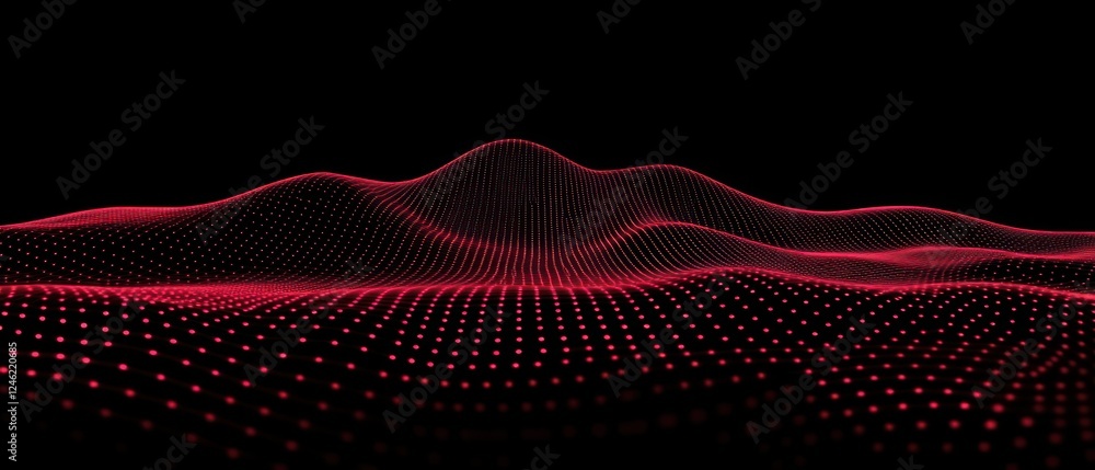 Poster abstract red digital landscape with flowing wave patterns