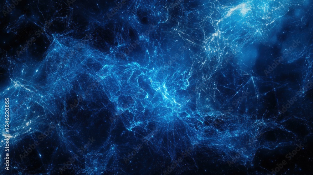 Poster abstract blue tech background with digital waves, dynamic network system, artificial neural connecti