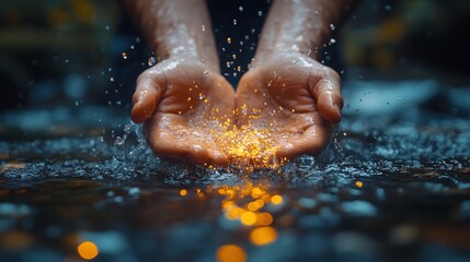 hands of a man touching the water selective focus