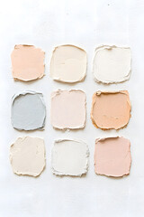 Fototapeta premium Pastel oil paint swatches with pale pink, blue, blue marine colors isolated on white backdrop