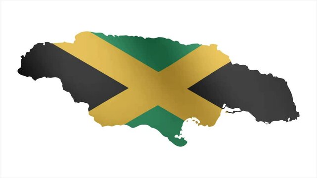 The Flag of JAMAICA Waves Within Its Map with Beautiful Animation