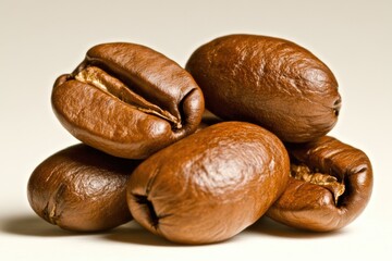 Fototapeta premium Richly Textured Roasted Coffee Beans Isolated on a White Background Illustrate the Essence of Minimalist Coffee Art