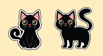 Cute Black Cat Vector Set