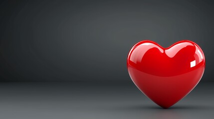 Glossy Red Heart on Dark Gray Background
