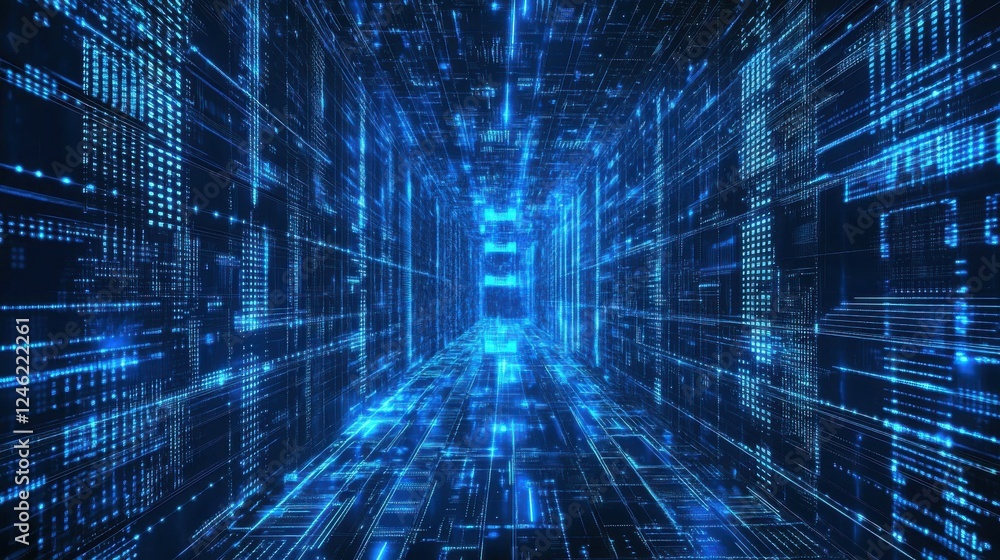 Poster abstract blue tech background with digital waves cyber quantum computing and electronic global intel